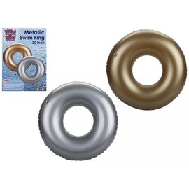 Silver/Gold Shiny Metallic Swim Ring - 50cm, Pack Of 2 - Inflatable Pool Float & Eye-Catching Design - Perfect Summer Accessory