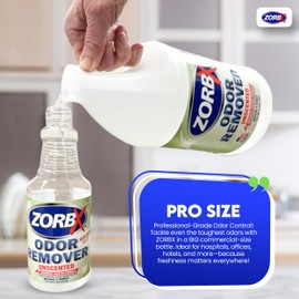 ZORBX Unscented Odor Eliminator for Strong Odor 64 oz - Used in Hospitals & Healthcare Facilities - Advanced Trusted Formula, Fast-Acting Odor Remover Spray for Dog, Cat, House & Carpet