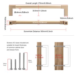 TUNNY 10 Pack Classic Solid Cabinet Handles-6.3"/160mm Screw Spacing Champagne Bronze Furniture Hardware Handles for Bathroom Dresser Kitchen Cabinets Bedroom Cabinet Pull