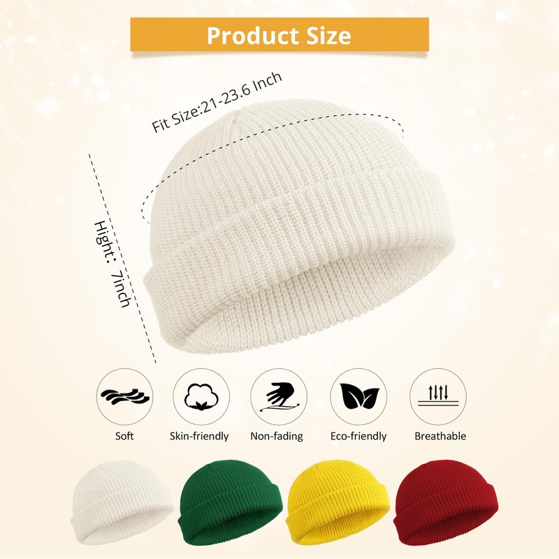 SATINIOR 4 Pieces Trawler Beanie Watch Hat Roll up Edge