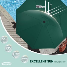 Tempera 10ft Patio Market Outdoor Table Umbrella with Push Button Tilt and Crank, Large Sun Umbrella with Sturdy Pole & Fade Resistant Canopy, Easy to Set, Forest Green