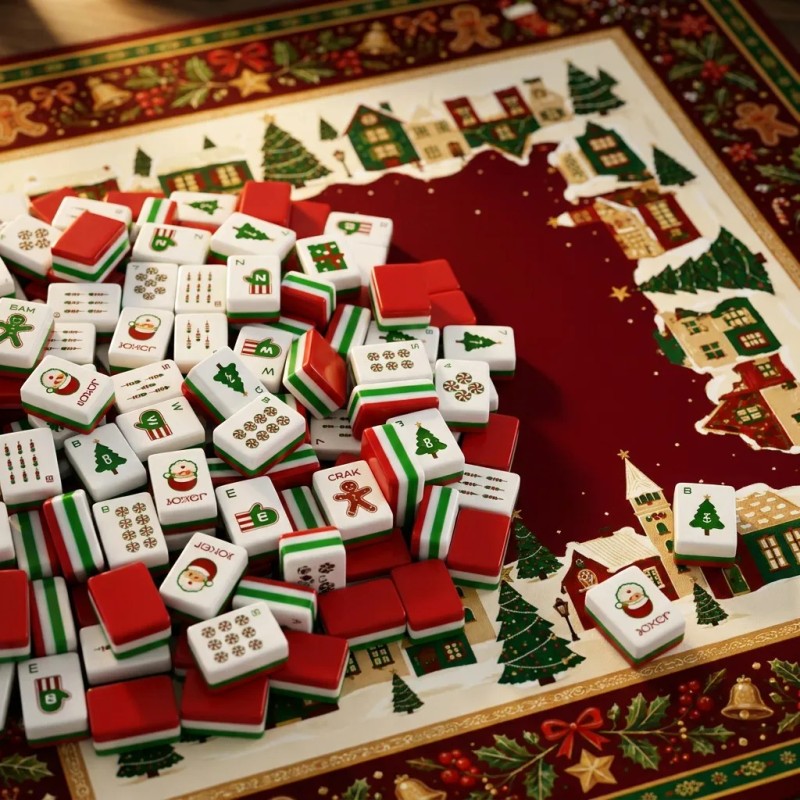 Handheld Christmas Village Mahjong Tiles 30x23x13mm Acrylic 160 Tiles Santa