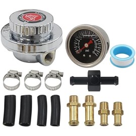 Manual Adjustable 1-5 PSI Fuel Pressure Regulator Carburetor Carb Fuel Pump Kit with 0-15 PSI Pressure Gauge and Fuel Block