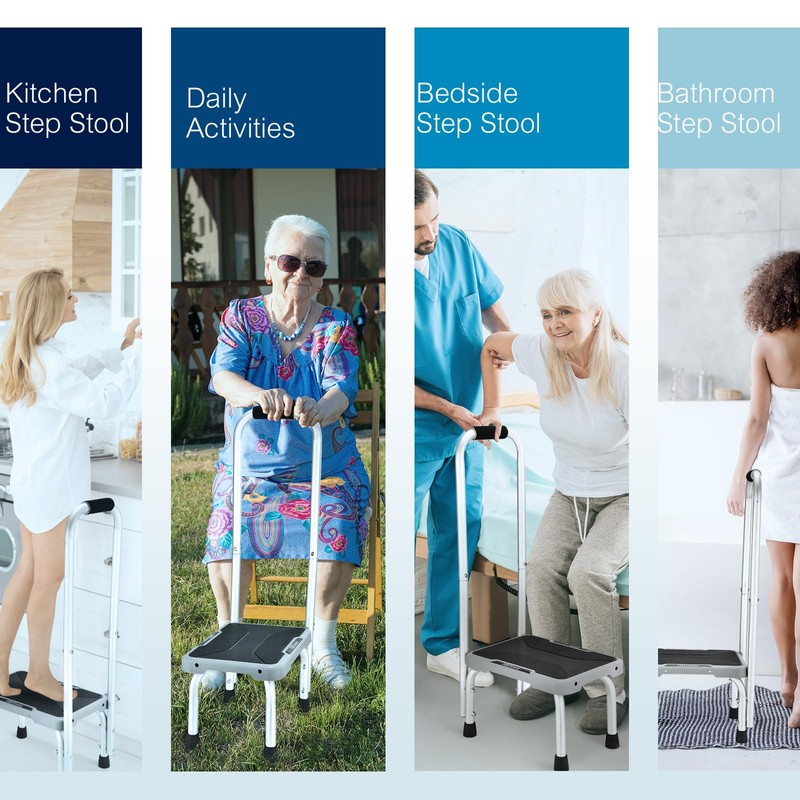 HBTower Aluminum Step Stool with Handle for Elderly, Lightweight Step