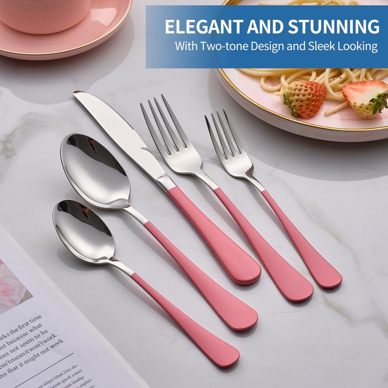 Moxinox 20-Piece pink Silverware Set, 18/0 Stainless Steel pink Handle