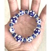 Polka Dots Glass Beaded Stretch Bracelet, Blue Hanukkah Bracelet, Christmas