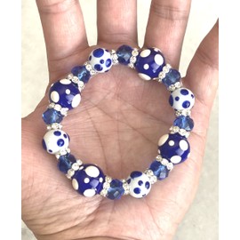 Polka Dots Glass Beaded Stretch Bracelet, Blue Hanukkah Bracelet, Christmas Birthday Gift Idea, 1 pc