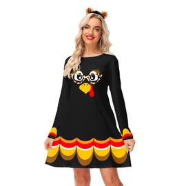 Thanksgiving Turkey Dress Womens Harvest Fall Pumpkin Funny Holiday Tunic Dress XL