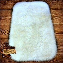 Premium Faux Sheepskin Accent Rug/Runner/Off White/You Pick You the Size You Want/Rectangle with Rounded Corners/New (Bright White, 2'x4')