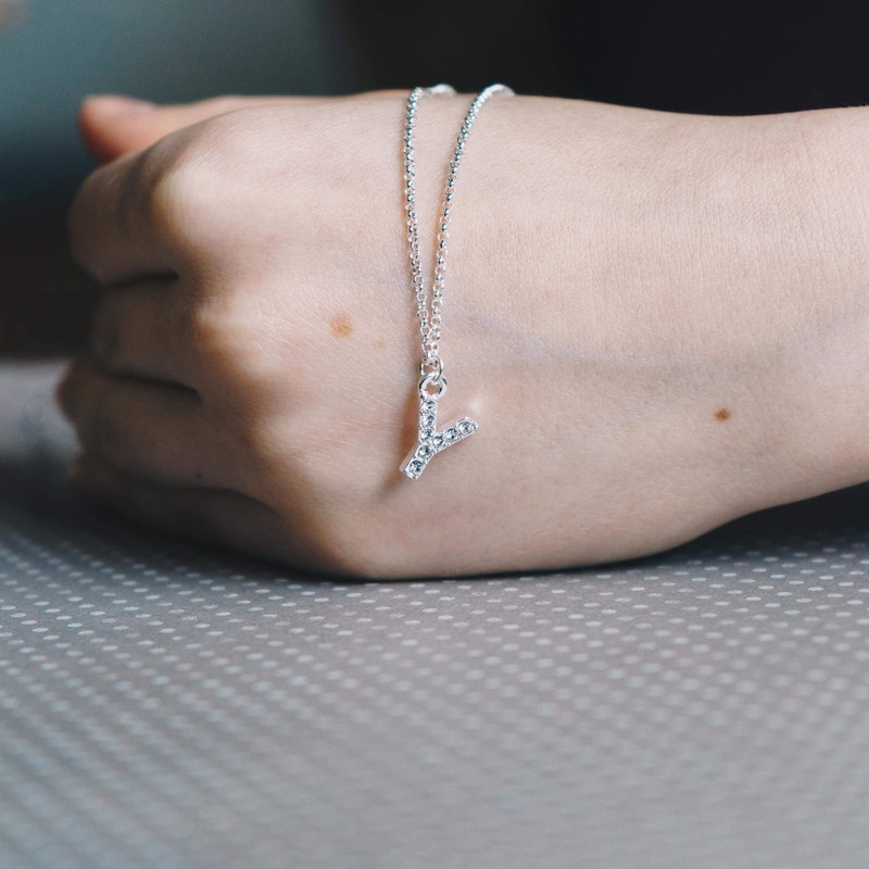 Philip Jones Pave Initial Letter Y Necklace with Austrian Crystals