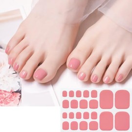 BLINGJELLYFISH Gel Toenail Strips, Toe Nails Wraps, Solid Color Toenail Polish Stickers No UV Light Needed, Salon-Quality,Long Lasting, Toenail Sticker Includes 22Pcs, Nail File&Wooden Stick (Pink)