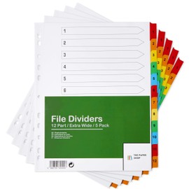 [Set of 5] Folder Index A4 Coloured 12 Pieces Extra Wide Dividers for Folder Extra Wide A4 Numbered 1-12 Dividers for A4 (1-12) Extra Wide Folder Easy Perfect for Organising