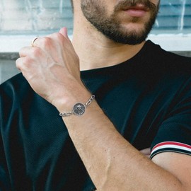 PELOVNY Memento Mori Bracelet 925 Sterling Silver Carpe Diem Skull Figaro Bracelet Stoic Skull Jewelry Stoicism Gifts for Men Women Unisex