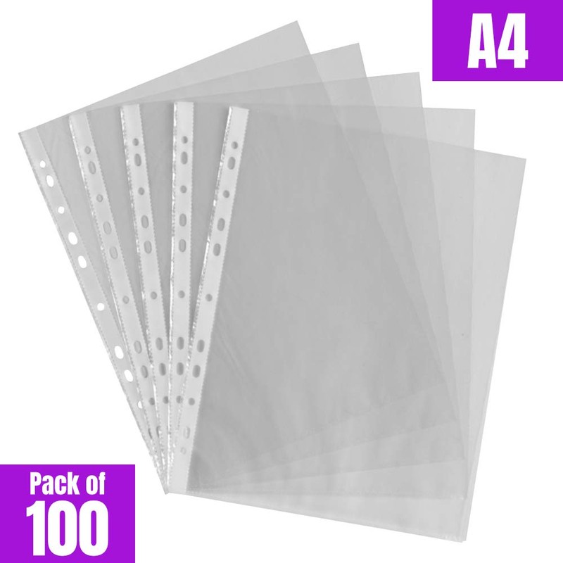 A4 Clear Punched Pockets Pack of 100 for Ring Binders