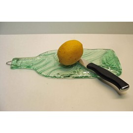 Dragonfly Embossed Green Tint Wine Bottle Melted Flat UpCycled as Cheese Platter Serving Tray
