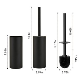 304 Stainless Steel Toilet Brush and Brush Holder Set, Circular Floor Toilet Brush Holder, Long Handle, Bathroom Heavy-Duty Cleaner, High-End Cylinder Wall (Black) YIGUANXIN