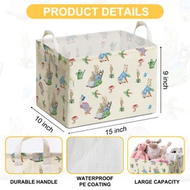 DEANHOT Rabbit Foldable Handle Storage Basket, Waterproof Organizer for Nursery, Bunny Square Toys Bin, Rectangular Book Box, Versatile Clothes Container, Gift Hamper for Girls and Boys Home Decor
