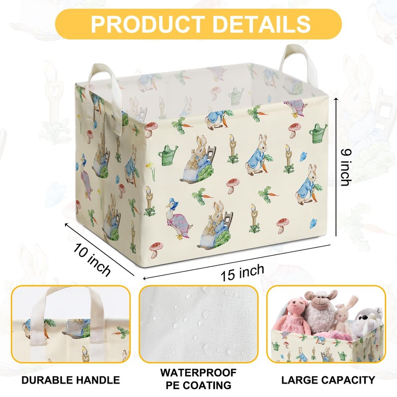 DEANHOT Rabbit Foldable Handle Storage Basket, Waterproof Organizer for Nursery,