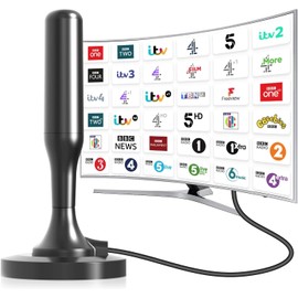 Portable Indoor TV Aerial, Digital Indoor Aerial for Smart TV with Magnetic Base, Freeview Smart HDTV Ariel Internal UK, Long Range, Inside HDTV Antenna for USB Television 4K 1080P/ VHF/UHF/DAB Radio