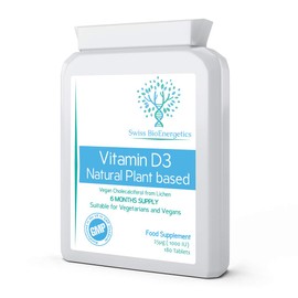 Vitamin D3 1000 IU - 100% Vegan - 6 Months Supply - Natural Cholecalciferol derived from Algae, Making it Low-CO2 and 100% Plant sourced - no pesticides and no Harsh solvents - UK Made