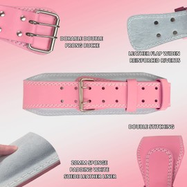 Leather Fitness Weight Lifting Belt for Women with 4 Inches Padded Lumbar Support for Power Lifting Workout & Squats Exercise(Pink/S)
