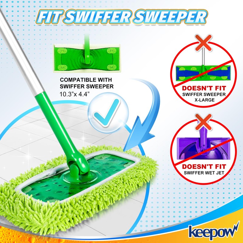 KEEPOW Reusable Microfiber Mop Pads Compatible with Swiffer Sweeper Mop,