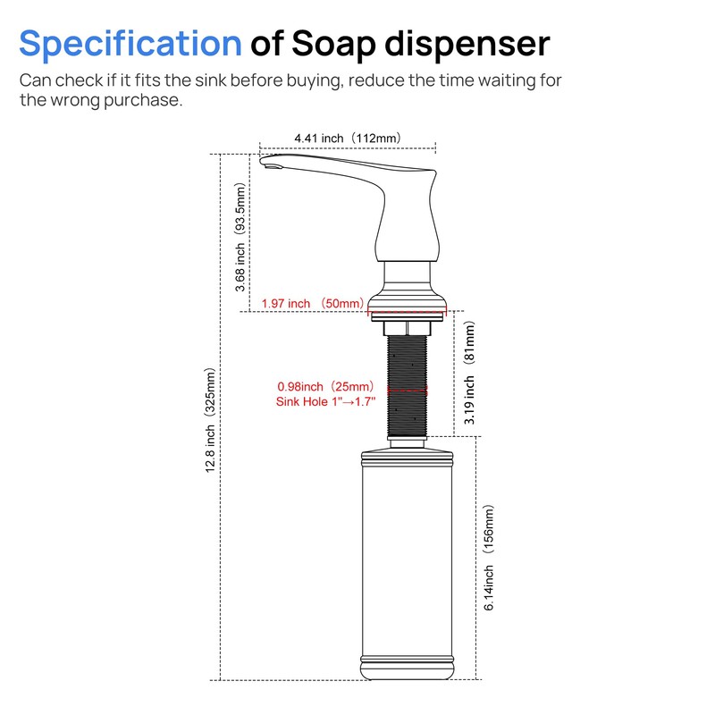 GAGALIFE Kitchen Sink Soap Dispenser - Brushed Nickel Sink Soap