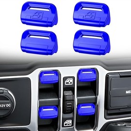 YPHUIKI YPHUIKI Upgraded Window Switch Button Covers for Jeep Wrangler JL JLU 2018-2024 2025 & Gladiator JT 2020 2021 2022 2023 2024 2025 for Jeep Wrangler 4xe Accessories, Icon Blue, 4pcs