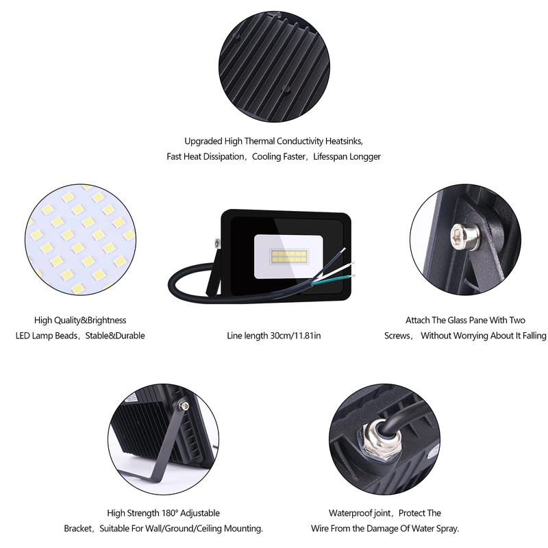 MIHEAL 110V 2 Pack 10W LED Flood Light,Cool White, IP68