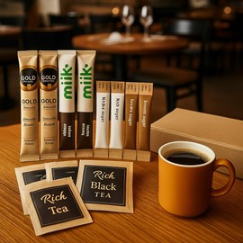 Office & Hotel Tea Coffee Sachet Set – 100 Items | Regular, Luxury & Decaf Options | AB.GROCERIES® Kit with Tea, Coffee, Sugar, Milk | Hospitality Tray, B&B, Airbnb, Office Supplies (LUXURY)