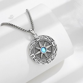 EUDORA Harmony Ball Viking Necklace for Men and Women Sterling Silver S925, Viking Amulet Necklace Viking Runes Pendant Witcher Energy Jewellery Gift for Husband Women Men, Sterling Silver, Moonstone