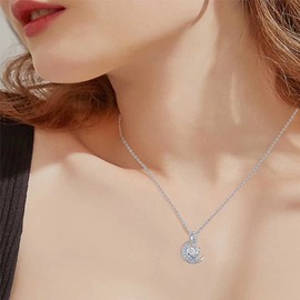 Qings April Birthstone Necklace - Crescent Moon Heart Crystal Necklaces for Women Sterling Silver Birthday Stone Gifts for Daughter Mom