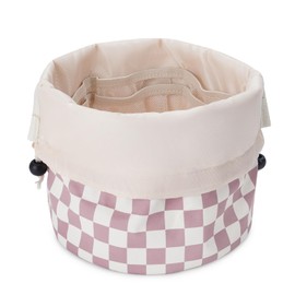 Narwey Barrel Drawstring Checkered Makeup Bag Large Cosmetic Bag Make up Bags Toiletry Bag Travel Bags for Toiletries Organizer for Women Gift for Teen Girls (Large, Dusty Pink Checkerboard)