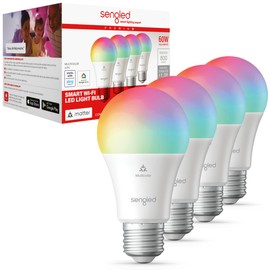 Sengled - foco inteligente, compatible con Alexa, multicolor, equivalente a 60 W, 800 LM, Wi-Fi de 2.4 GHz, paquete de 4