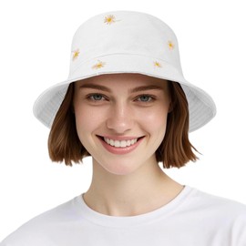 AYPOW Baumwolle Reversibel Damen Fischerhut Gänseblümchen Sonnenhut, Leichter Beideseitig Tragen Anglerhut Teenager Mädchen Fischerhüte, Faltbar Strandhut Mode Eimerhut für Camping Reisen Wandern
