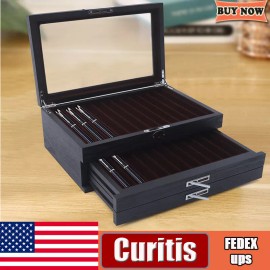 Fountain Pen Display Box 34 Pens Storage Case Organizer Luxury Leather Holder