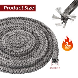 1 x Stove Sealing Cord, Oven Sealing Cord, 8 mm x 3 m, Sealing Tape for Fireplace, Sealing Tape, Fireplace Seal, Fireproof for Fireplace with End Ties for Fireplace