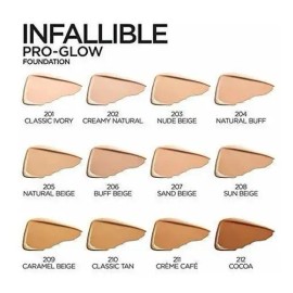Base de maquillaje L'Oréal Paris Infallible Pro-Glow Liquid Foundation, tono 206, beige brillante, 30 ml