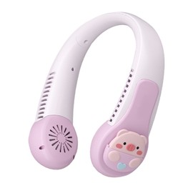 Neck Fan Cartoon Cooling Fan Portable USB Rechargeable Quiet Operation Anti Twist AC Fan with Built in Battery for Kids Adults Outdoor Sports Pig