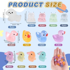 wlertcop 64 Pieces Mini Animals, Mini Resin Animal Figures Set, Mini Animal Luminous Resin Ducks Miniature Figures Small Animal Figures Toy Set for Aquarium Garden Landscape Dollhouse Pot Decoration