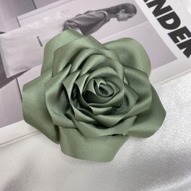 Dainty Satin Rose Flower Large Brooch Lapel Pins Delicate Elegant Handmade Fabric Flower Brooches Pin Classic for Wedding Party Dance Banquet for Women Men Dress Suit Ceremony Clothes Accessories JewelryGifts 110mm (Olive Green)