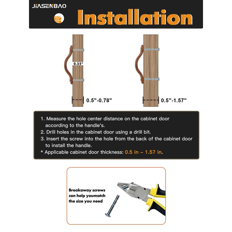 JIASENBAO Brown Leather Drawer Pulls 5 Pack 3"(76mm) Leather Handles