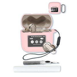 Case for J-B-L Tour PRO 3 True Wireless Earbuds with 2 Pack Screen Protector,Soft Protective,Shockproof, BOVUGAC Silicone Case Cover with Keychain & Cleaning Kit & Lanyard-Pink