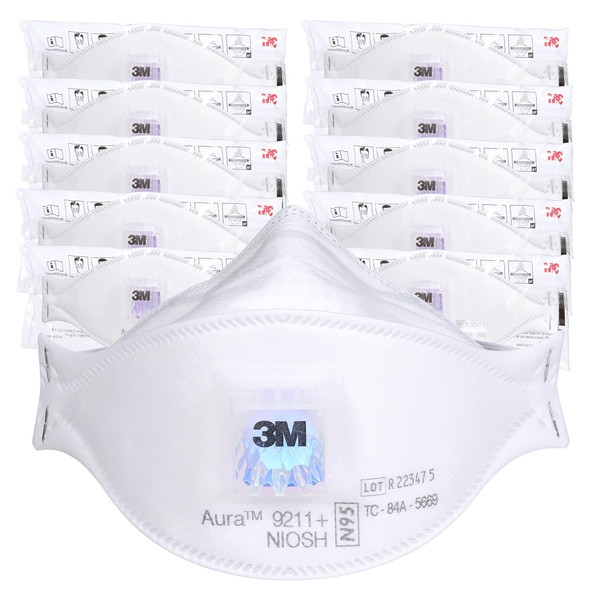 3M Aura Particulate Respirator 9211+, N95, Pack of 10 Disposable