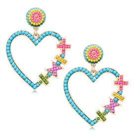 Vogueknock Teacher Earrings Beaded Heart Math Drop Dangle Earrings Back To School Jewelry Teacher Gifts for Women Blue