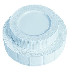 Nervure 60pcs Blue Plastic Plates - Heavyweight Vintage Disposable Plastic Plates for 30 Guests Include 30pcs 10.25” Dinner Plate,30pcs 7.5” Dessert Plate Perfect for Wedding & Party