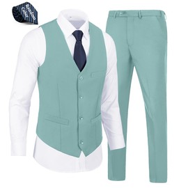 WOMS - Conjunto de 2 piezas de chaleco para hombre, ajuste delgado, traje de boda para hombre formal, Verde (Mint Green), Small