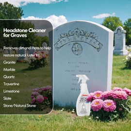 Headstone Cleaner for Graves & Memorials, Granite Cleaner, Removes Dirt & Plant Growth, Natural Luster to Restore & Guard Granite, Stone,Tile, Travertine, Concrete,Limestone,Slate,Marble 10.14 Fl Oz