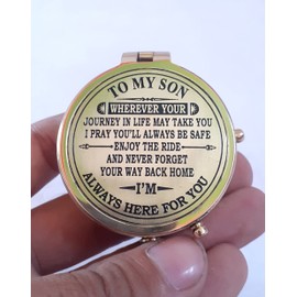 THE ANTIQUE HOUSE Shiny Brass Compass with Leather Case Gift for Son