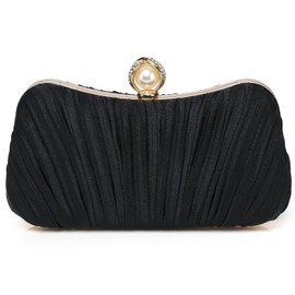 SUNSPOT 3-Way Party Bag, Clutch Bag, Wedding Handbag, Women's, Formal Evening Bag, Pearl Churn Included, black-P